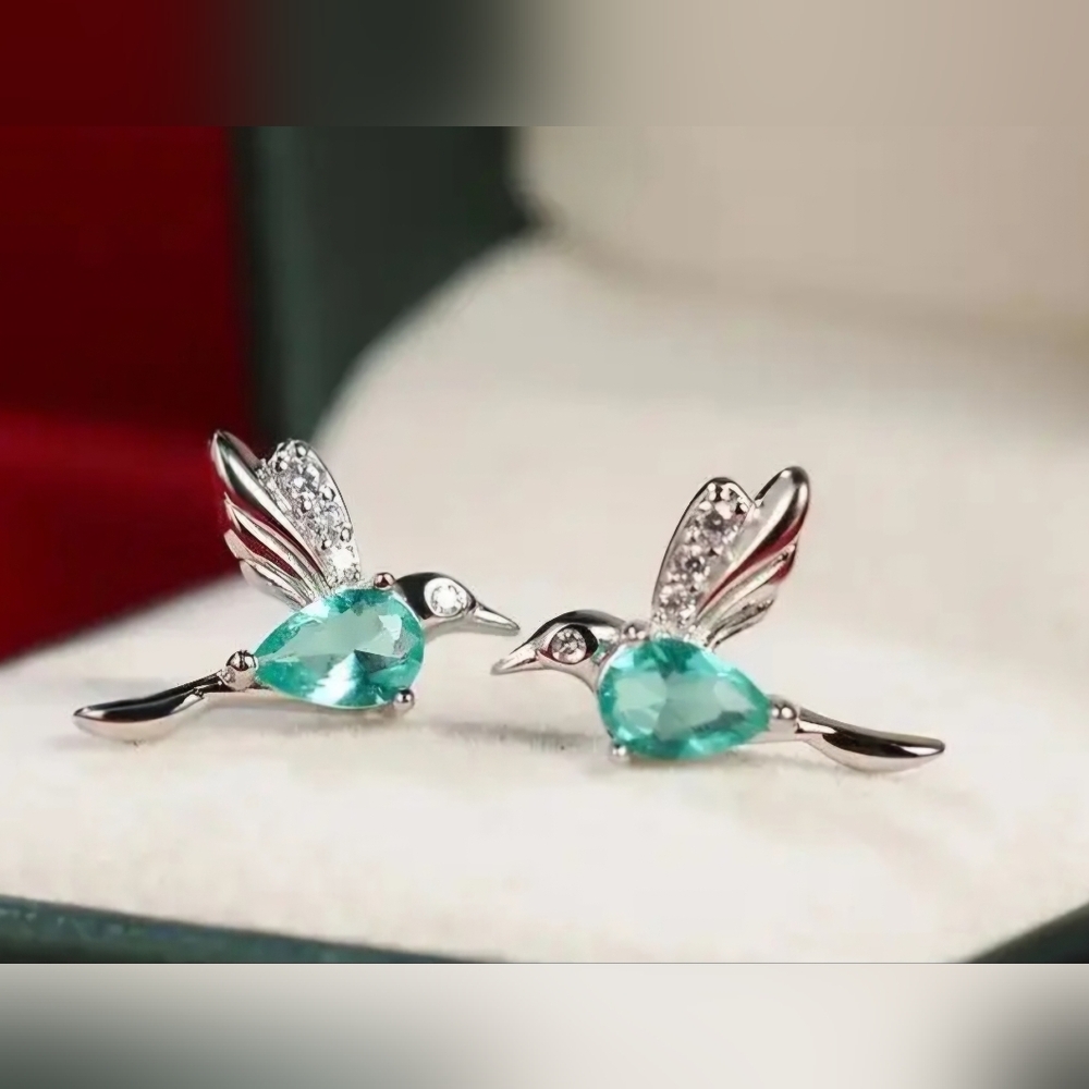 Elegant Silver and Green Hummingbird Earrings